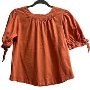 By Anthropologie Size Small Orange Knit Puff Sleeve Top